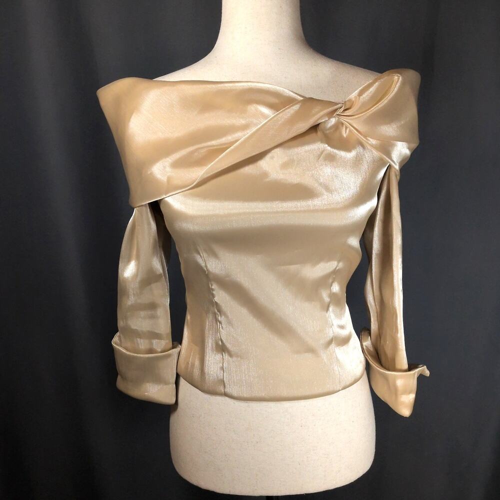 VTG 90s/Y2K Cachet Metallic Satin Fold Off-Shoulder Blouse Top 3/4 Sleeve Sz 4